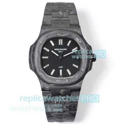 Swiss Clone DIW Patek Philippe Nautilus Carbon Fiber Watch with Black Baguette Dial 